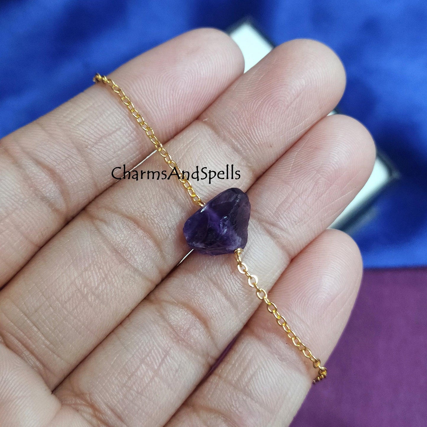 Natural Raw Amethyst Bracelet, Adjustable Bracelet, Healing Crystal Bracelet, Amethyst Anklet Jewelry, Gold Plated Bracelet, bridesmaid gift - Charms And Spells