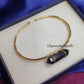 Genuine Black Onyx Bangle Bracelet, Gold Plated Bangle, Black Onyx Two Point Pencil Cuff Bangle, Pencil Bracelet, Valentine Day Gift For her - Charms And Spells