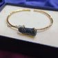 Natural Raw Kyanite Bangle, Gold Plated Bangle, Rough Kyanite Gemstone Jewelry, Cuff Bracelet, Throat Chakra Bangle, Kyanite Cuff Bangle - Charms And Spells