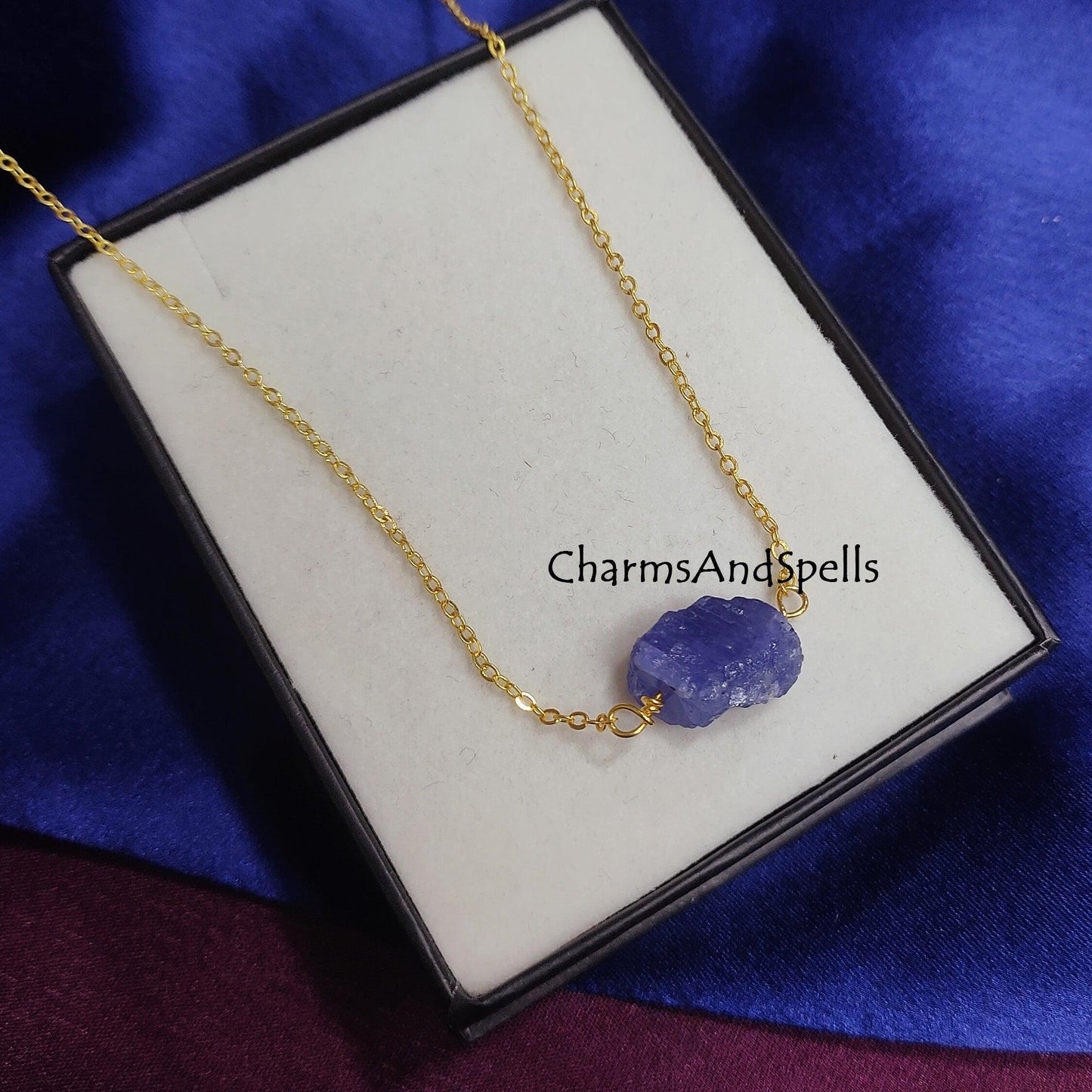 Natural Rough Tanzanite Necklace, December Birthstone Jewelry, Minimalist Necklace, Solitaire Crystals Jewelry, Meaningful Spiritual Jewelry - Charms And Spells