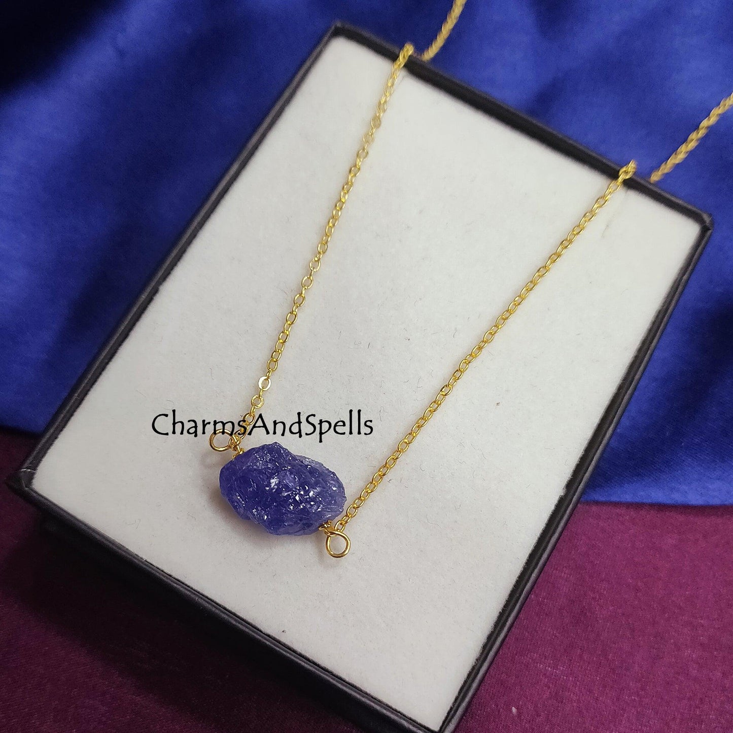 Natural Rough Tanzanite Necklace, December Birthstone Jewelry, Minimalist Necklace, Solitaire Crystals Jewelry, Meaningful Spiritual Jewelry - Charms And Spells