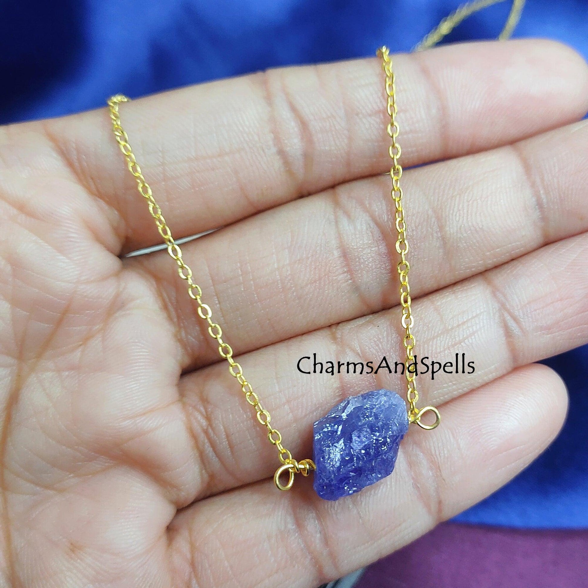 Natural Rough Tanzanite Necklace, December Birthstone Jewelry, Minimalist Necklace, Solitaire Crystals Jewelry, Meaningful Spiritual Jewelry - Charms And Spells