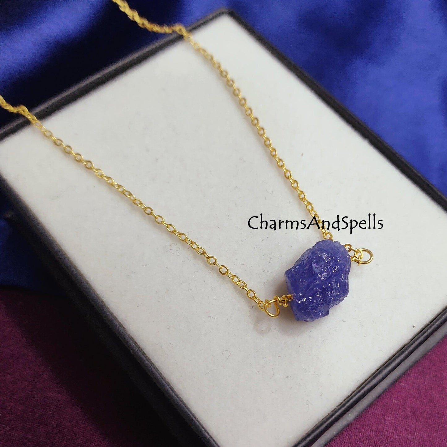 Natural Rough Tanzanite Necklace, December Birthstone Jewelry, Minimalist Necklace, Solitaire Crystals Jewelry, Meaningful Spiritual Jewelry - Charms And Spells