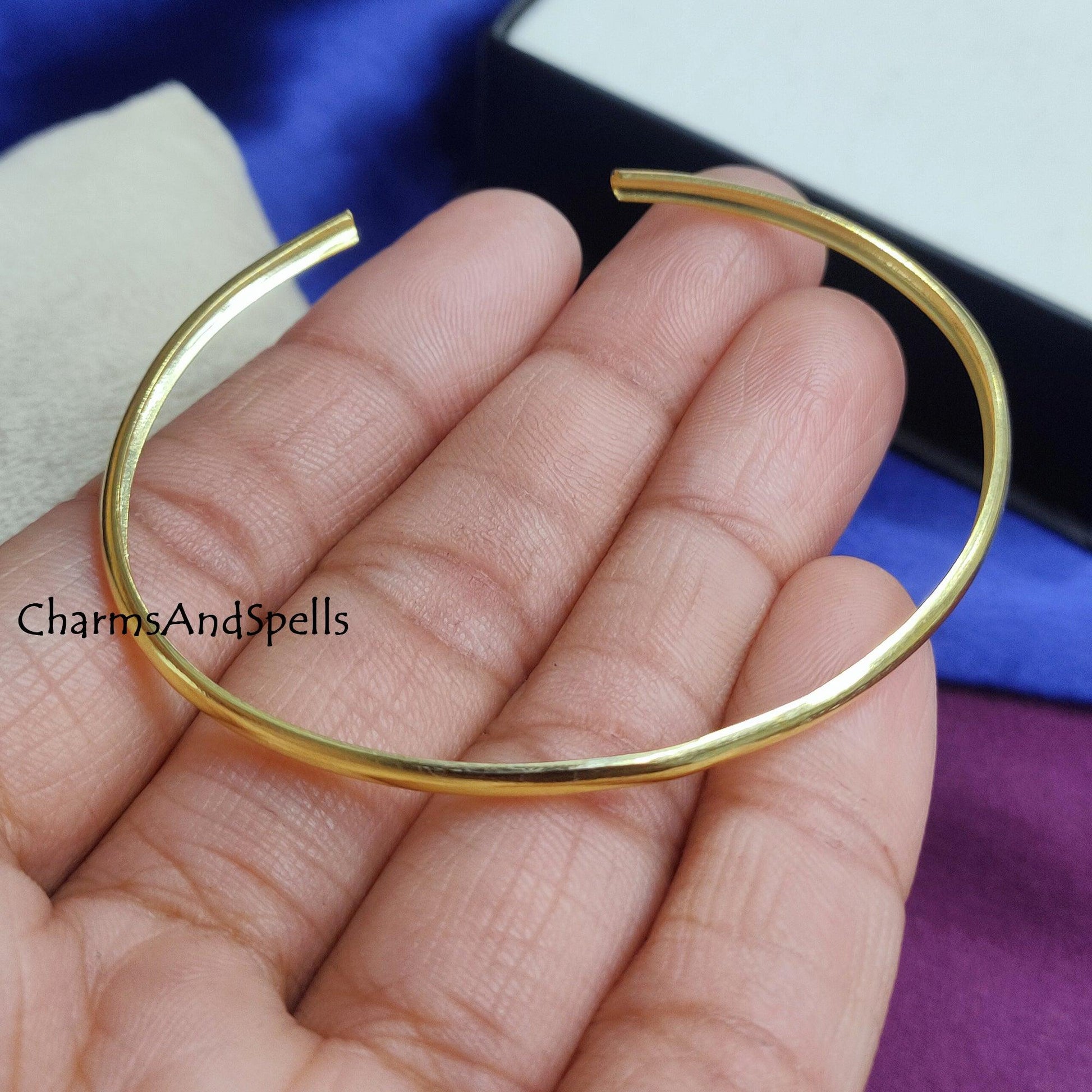 Open Cuff Bracelet Bangle, Plain Gold Plated Bracelet, Open Bangle Bracelet, Adjustable Bangle, Bangle for Women, Open Cuff Bracelet - Charms And Spells