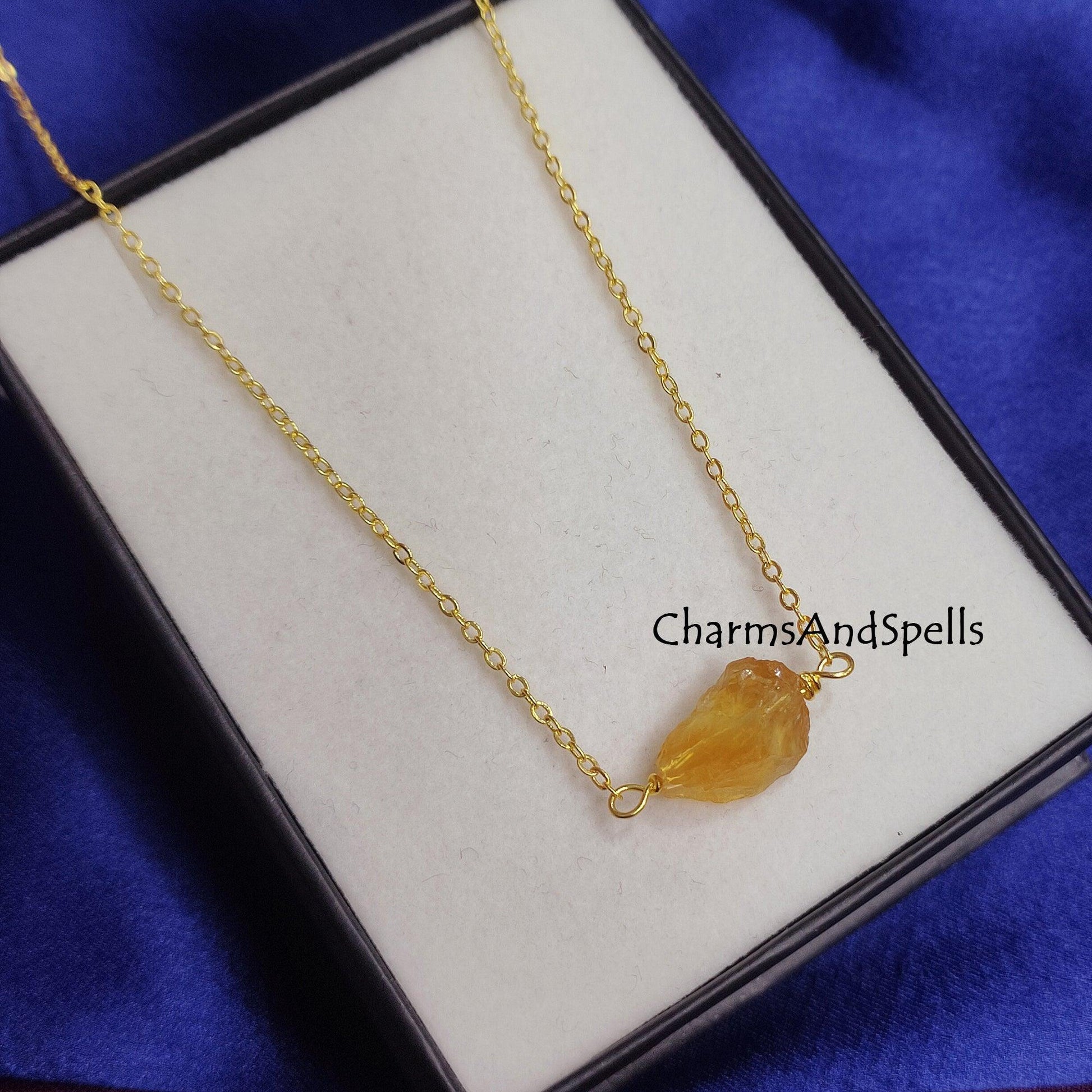 Natural Rough Citrine Necklace, Raw Birthstone Necklace, Gemstone Pendant, Raw Crystal Necklace, Layered Pendant Necklace, Dainty Jewelry - Charms And Spells