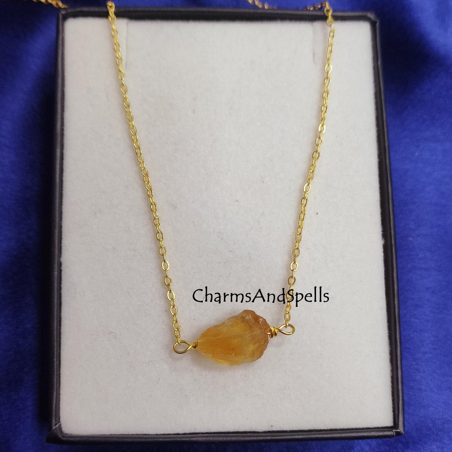 Natural Rough Citrine Necklace, Raw Birthstone Necklace, Gemstone Pendant, Raw Crystal Necklace, Layered Pendant Necklace, Dainty Jewelry - Charms And Spells