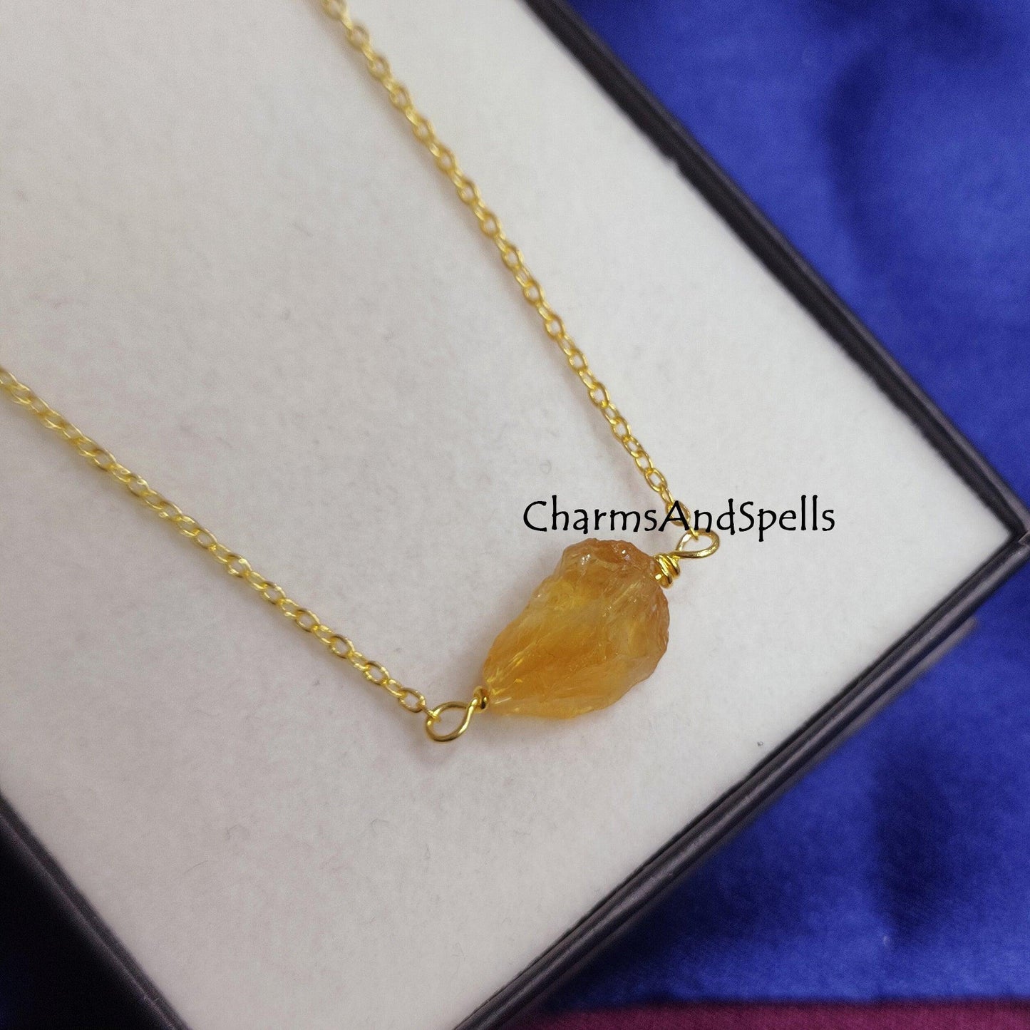 Natural Rough Citrine Necklace, Raw Birthstone Necklace, Gemstone Pendant, Raw Crystal Necklace, Layered Pendant Necklace, Dainty Jewelry - Charms And Spells