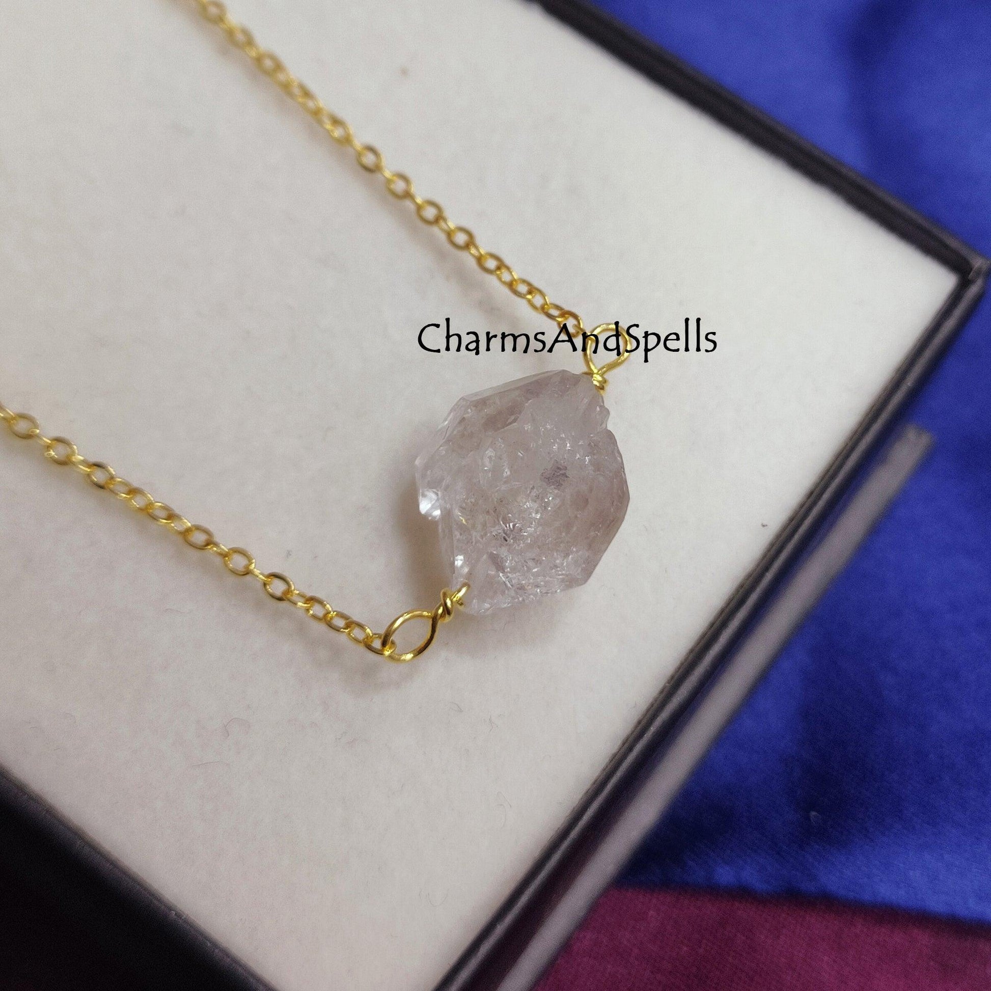 Natural Rough Crystal Clear Quartz Necklace, Gemstone Necklace, Raw Clear Quartz Crystal Pendant, Healing Crystal Necklace, Love Gift Ideas - Charms And Spells