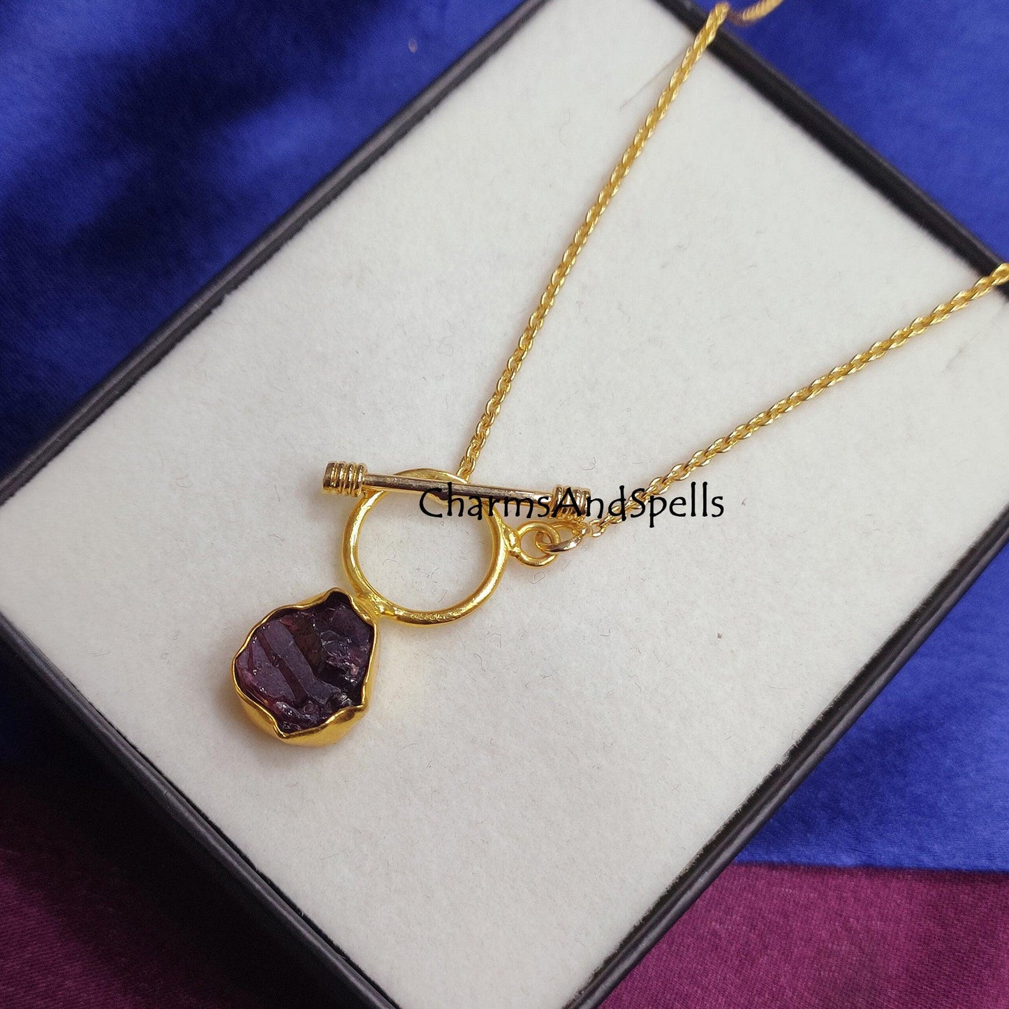 January Birthstone Raw Garnet Necklace, Uncut Rough Garnet Gemstone Jewelry, Necklace for Mom Gift, Rough Cut Jewelry, Crystal Necklace - Charms And Spells