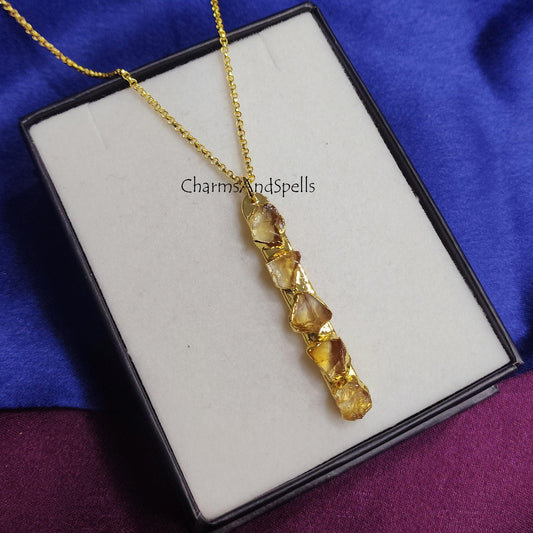 Natural Raw Citrine Bar Necklace, November Birthstone Necklace, Gemstone Bar Jewelry, Layering Necklace, Citrine Bar Pendant, Gift for Her - Charms And Spells