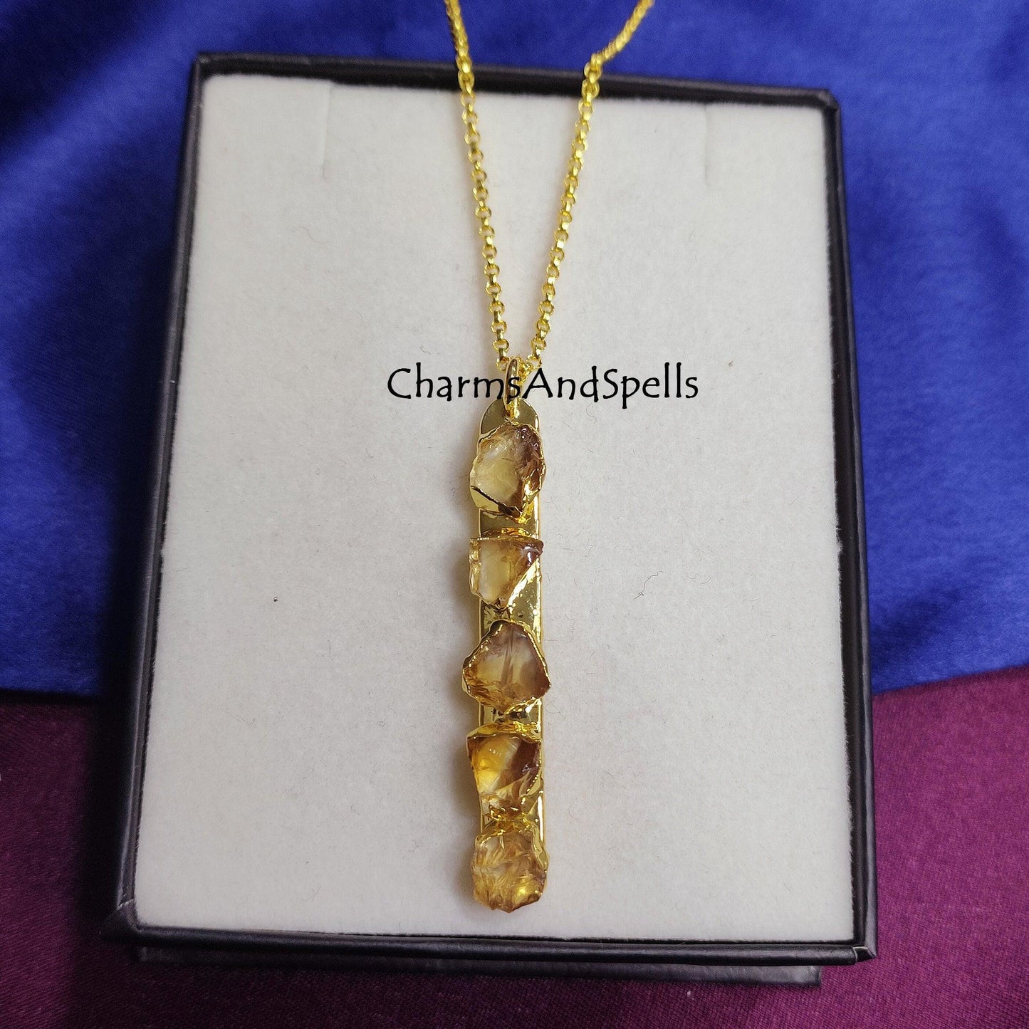 Natural Raw Citrine Bar Necklace, November Birthstone Necklace, Gemstone Bar Jewelry, Layering Necklace, Citrine Bar Pendant, Gift for Her - Charms And Spells