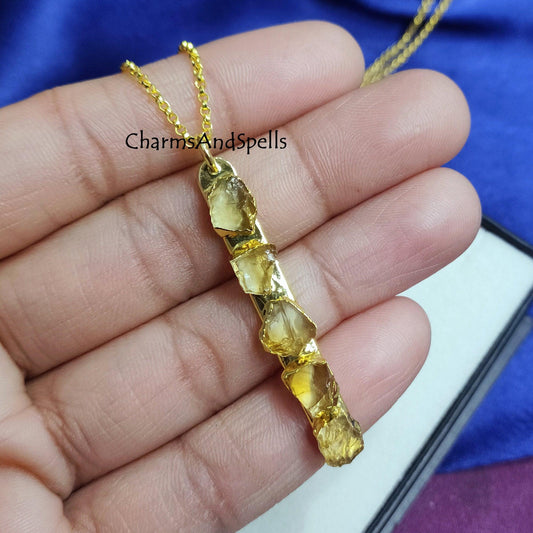 Natural Raw Citrine Bar Necklace, November Birthstone Necklace, Gemstone Bar Jewelry, Layering Necklace, Citrine Bar Pendant, Gift for Her - Charms And Spells