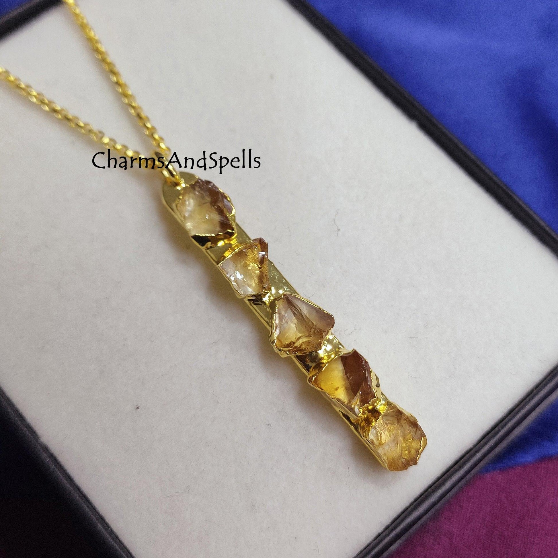 Natural Raw Citrine Bar Necklace, November Birthstone Necklace, Gemstone Bar Jewelry, Layering Necklace, Citrine Bar Pendant, Gift for Her - Charms And Spells