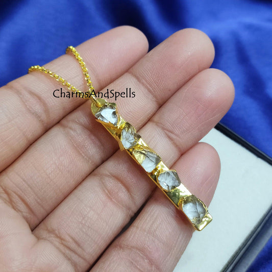 Natural Raw Clear Quartz Beaded Bar Necklace, Crystal Quartz Necklace, Gemstone Bar Necklace, Layering Necklace, Quartz Beaded Bar Necklace - Charms And Spells