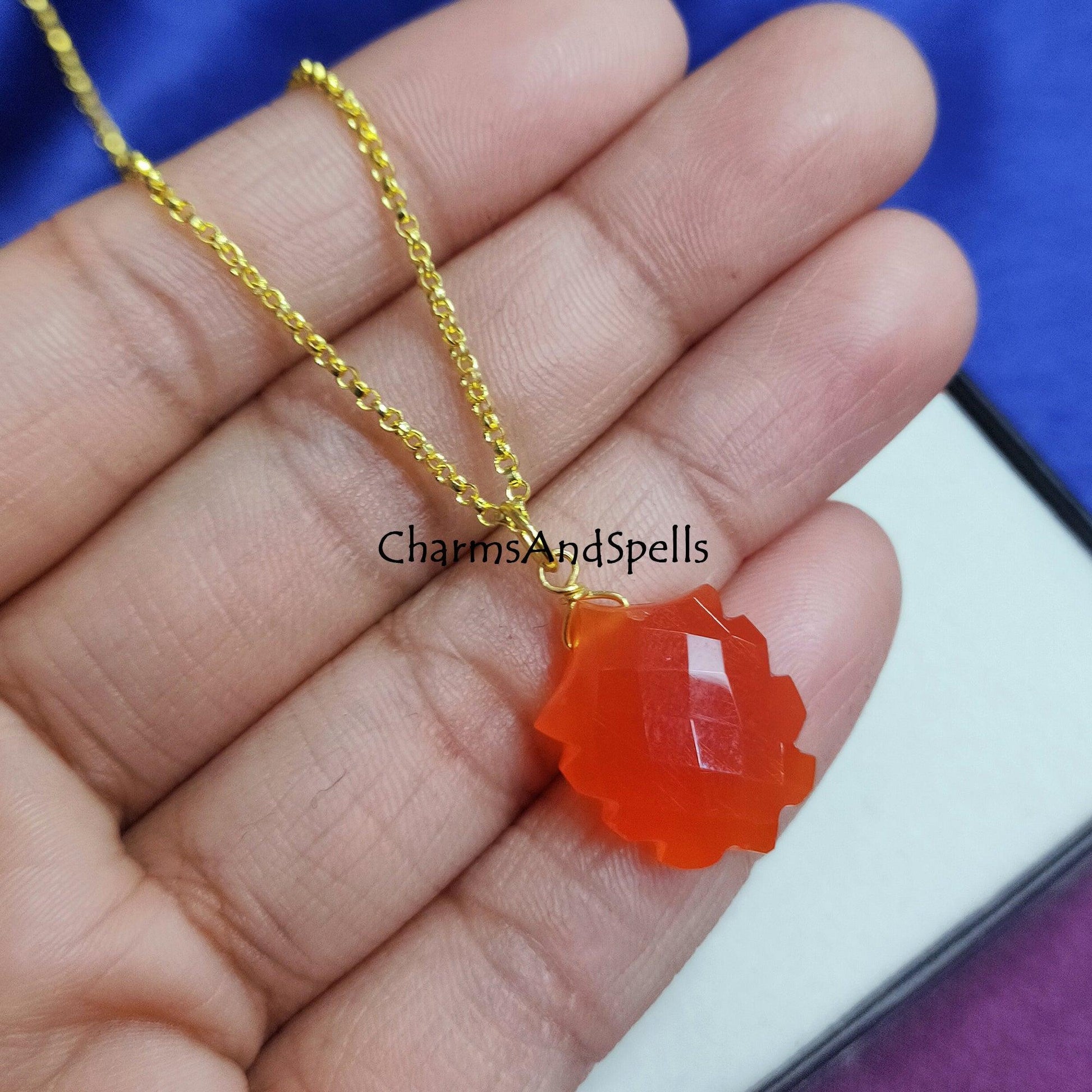 Natural Carnelian Necklace, Wire Wrapped Carnelian Necklace, Gemstone Pendant, Handmade Jewelry, Wire Wrapped Jewelry, Statement Pendant - Charms And Spells