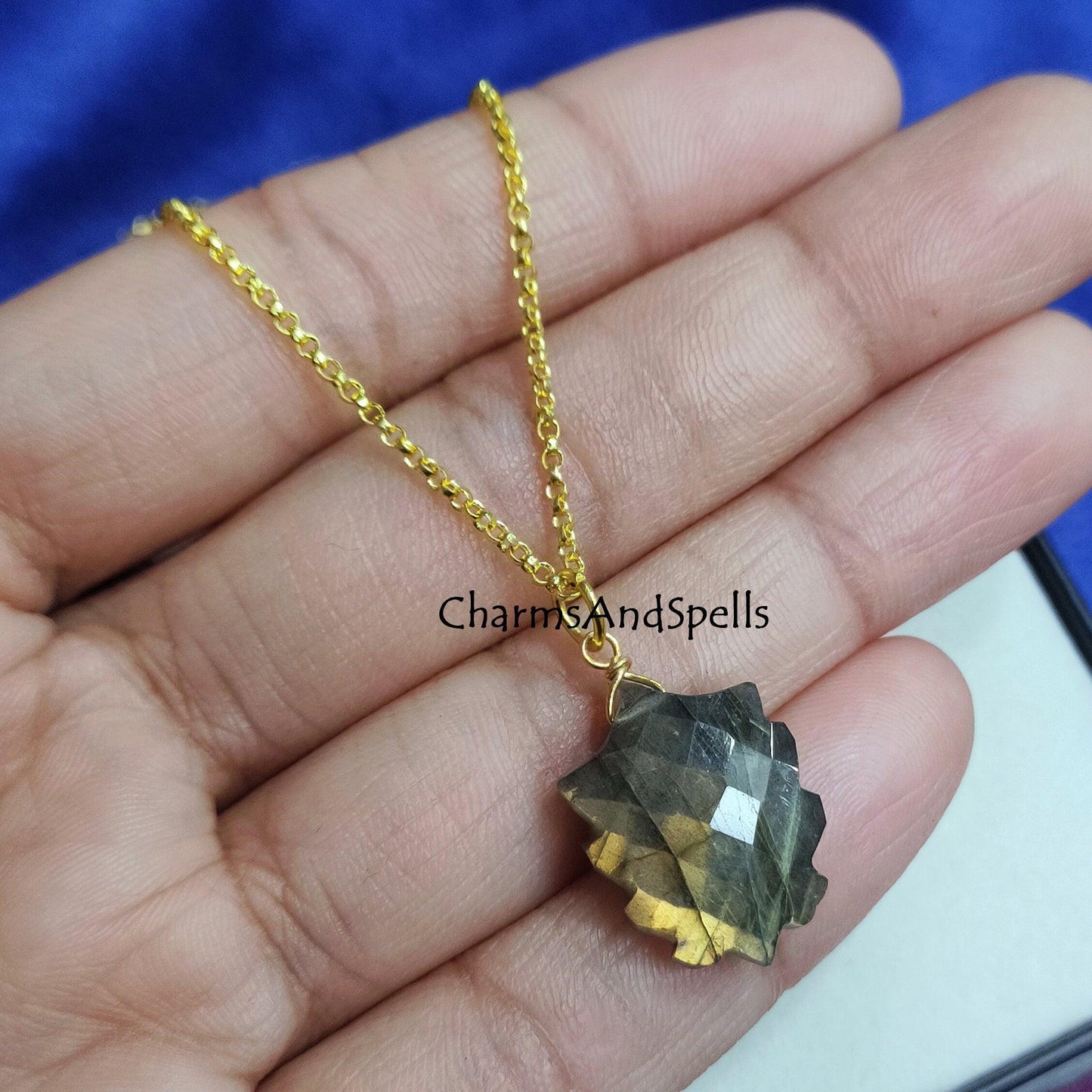 Natural Labradorite Necklace, Dainty Gemstone Layering Necklace, Leaf Design Jewelry, Labradorite Pendant, Statement Necklace, Gift For Her - Charms And Spells