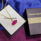 Hot Pink Chalcedony, Garnet Pendant Necklace, Gemstone Pendant, Gold Plated Necklace, Chain Necklace, Prong Set Pendant, Statement Necklace - Charms And Spells