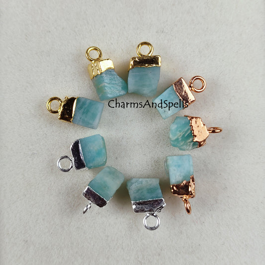 Raw Amazonite Pendants, Rough Electroplated Charms Connector, Connectors Jewelry Necklace, Loose Rough Stone Charm Pendant, Gemstone Pendant