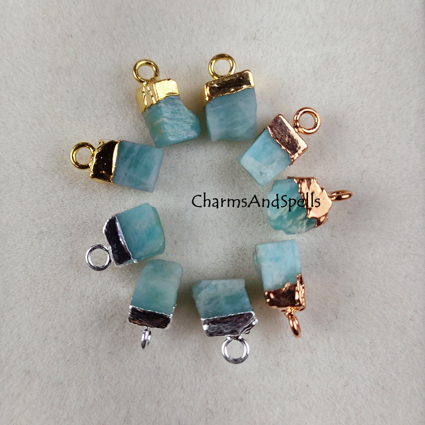 Raw Amazonite Pendants, Rough Electroplated Charms Connector, Connectors Jewelry Necklace, Loose Rough Stone Charm Pendant, Gemstone Pendant