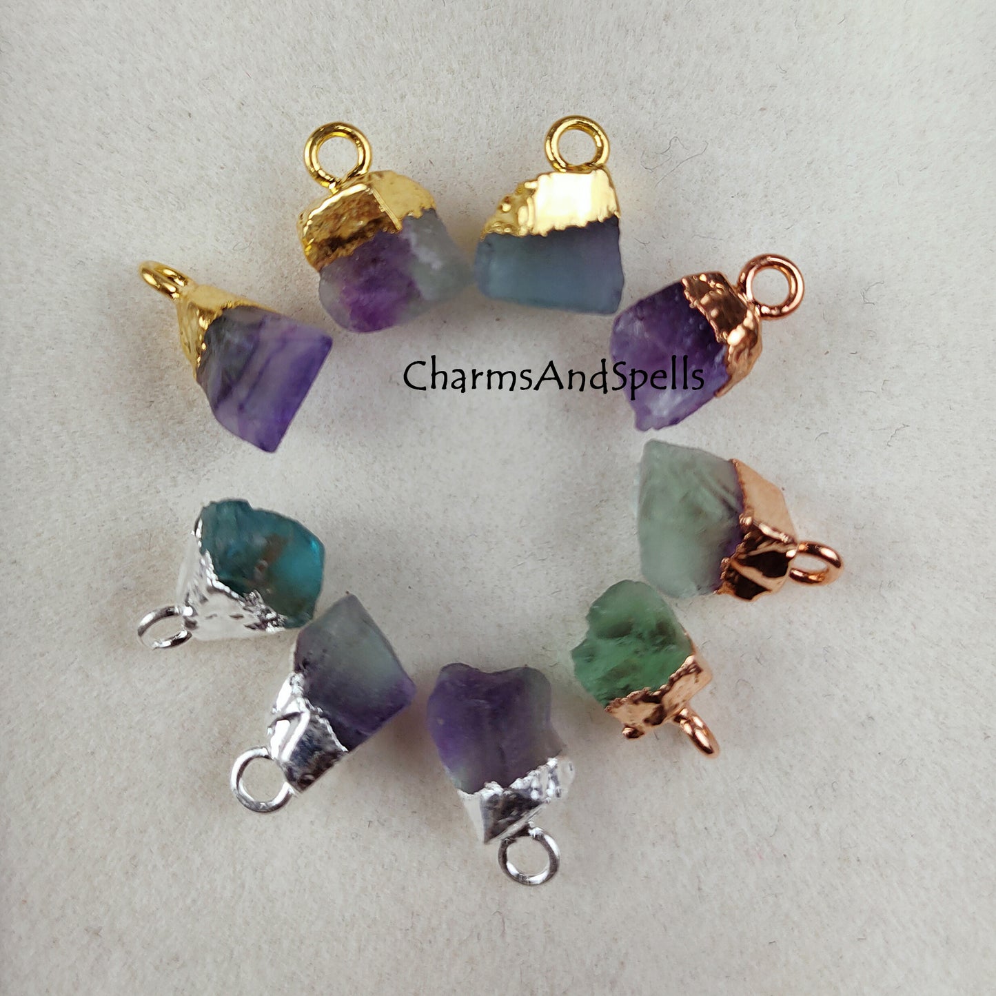 Rough Fluorite Crystal Connector Pendant, Gemstone Charm Connector, Fluorite Pendant, Bracelets Charms, Jewelry Making Supplies, Dainty Gift