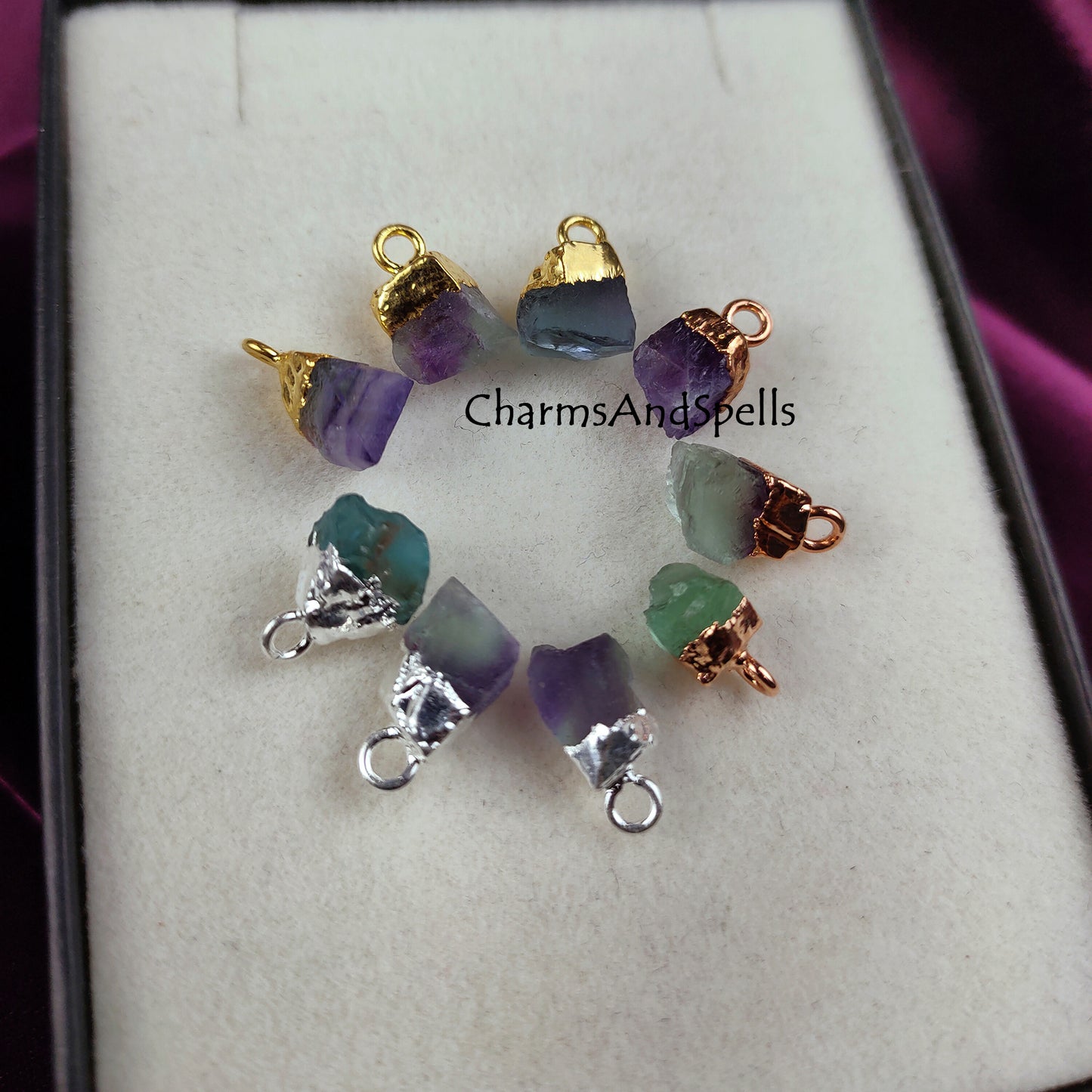 Rough Fluorite Crystal Connector Pendant, Gemstone Charm Connector, Fluorite Pendant, Bracelets Charms, Jewelry Making Supplies, Dainty Gift