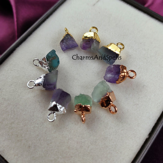 Rough Fluorite Crystal Connector Pendant, Gemstone Charm Connector, Fluorite Pendant, Bracelets Charms, Jewelry Making Supplies, Dainty Gift