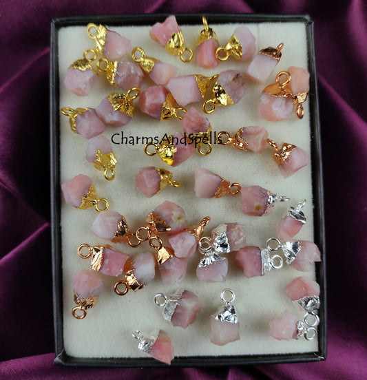 Raw Pink Opal Connectors, Electroplated Charm Connector, Necklace Connector, Free Form Single Bail Connector, Jewelry Making Charms, Gift