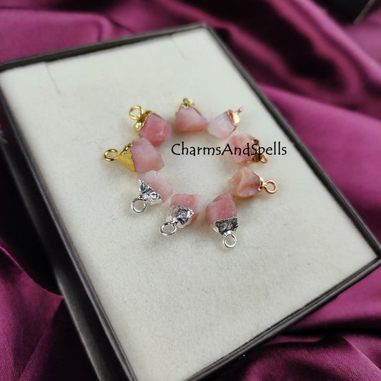 Raw Pink Opal Connectors, Electroplated Charm Connector, Necklace Connector, Free Form Single Bail Connector, Jewelry Making Charms, Gift