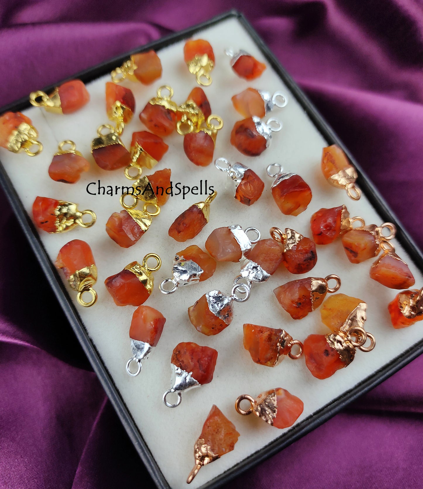 Raw Carnelian Gemstone Charms, Rough Raw Gold Electroplated Connectors, Single Bail Loop Pendant, Necklace Charms, Carnelian Rough Charms