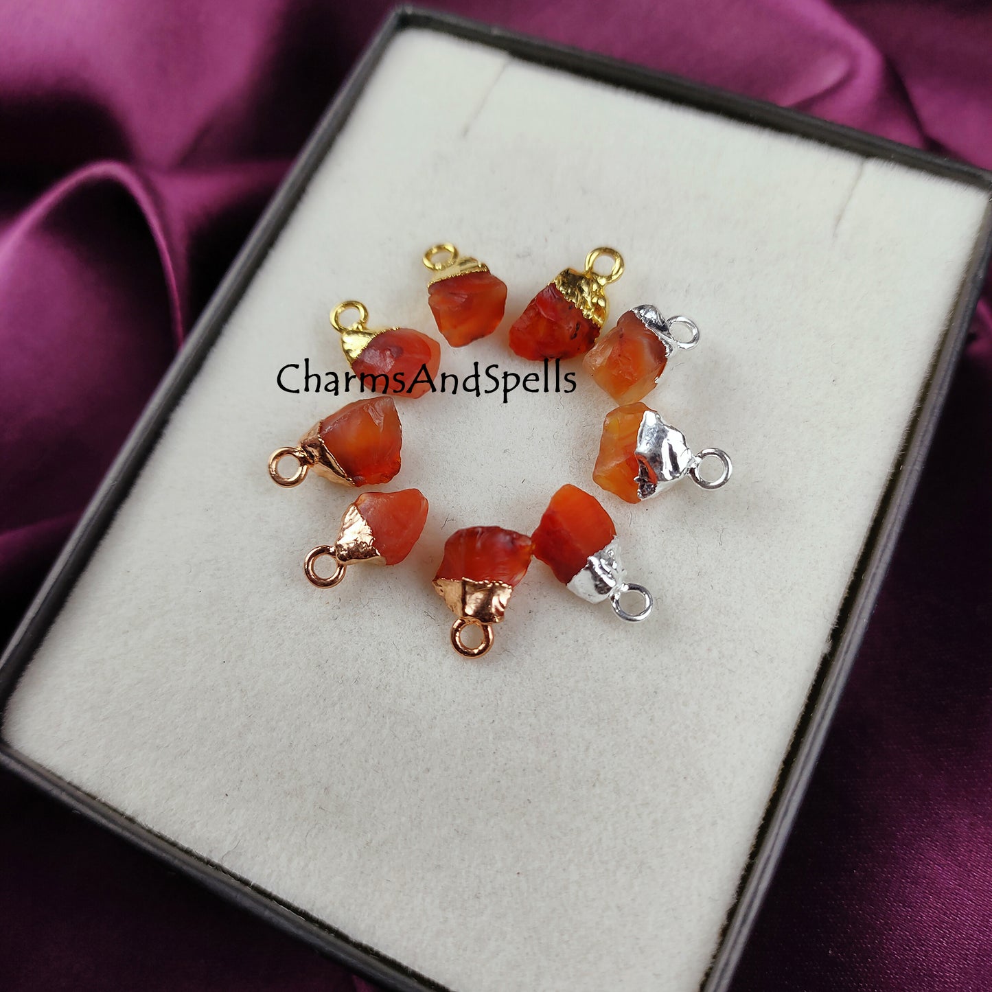 Raw Carnelian Gemstone Charms, Rough Raw Gold Electroplated Connectors, Single Bail Loop Pendant, Necklace Charms, Carnelian Rough Charms