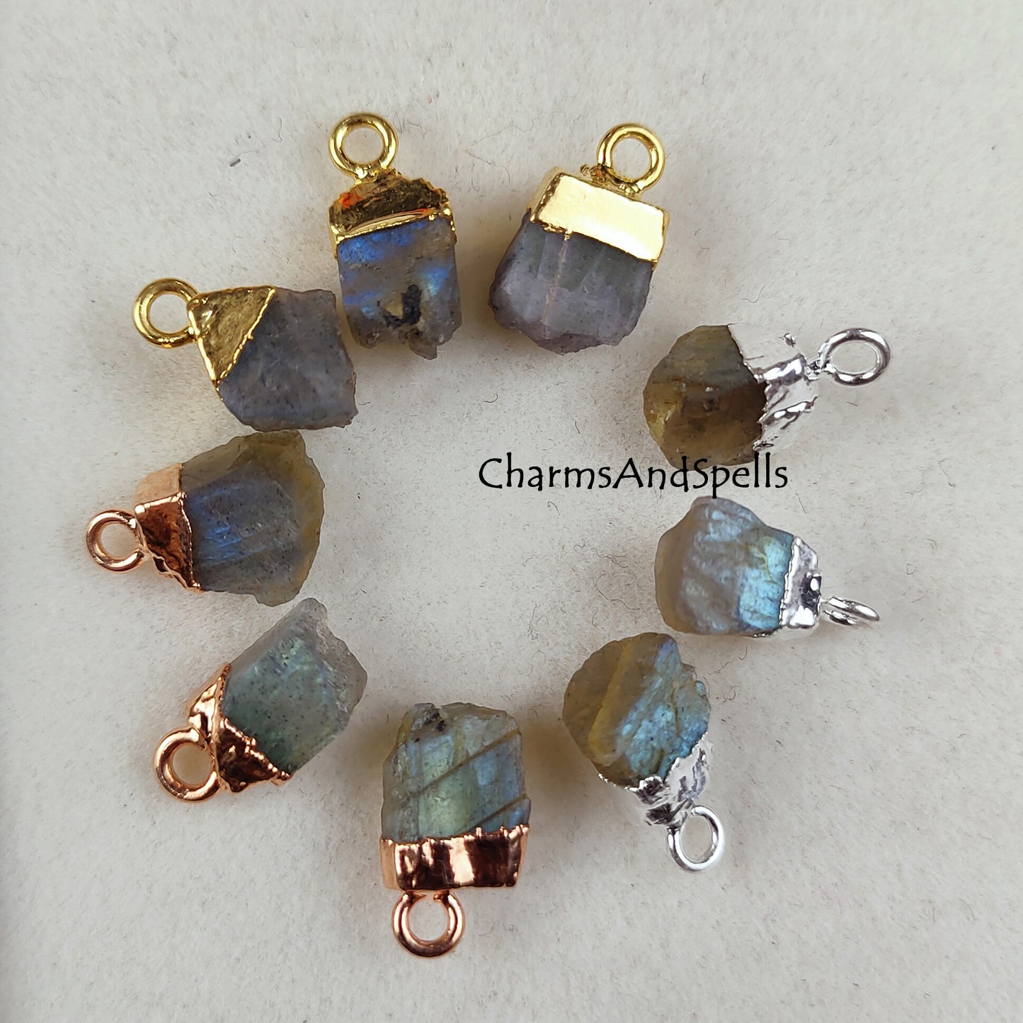 Labradorite Rough Gemstone Connector, Raw Crystal Charms Pendant, Labradorite Loose Gemstone Charms, Jewelry Making Finding, DIY Connector