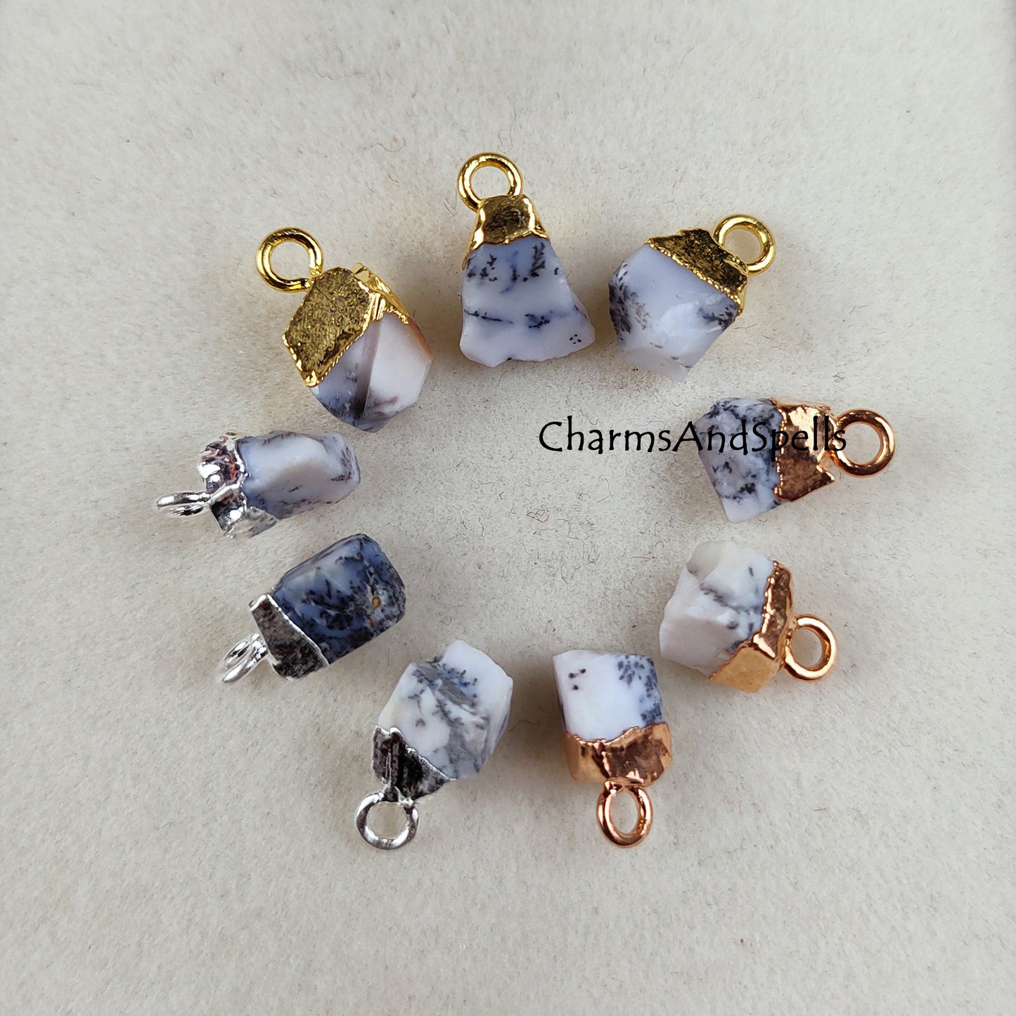 Natural Dendrite Opal Rough Gemstone Charms, Gemstone Jewelry Making, Opal Electroplated Connector, Rough Stone Pendant, Gemstone Pendant