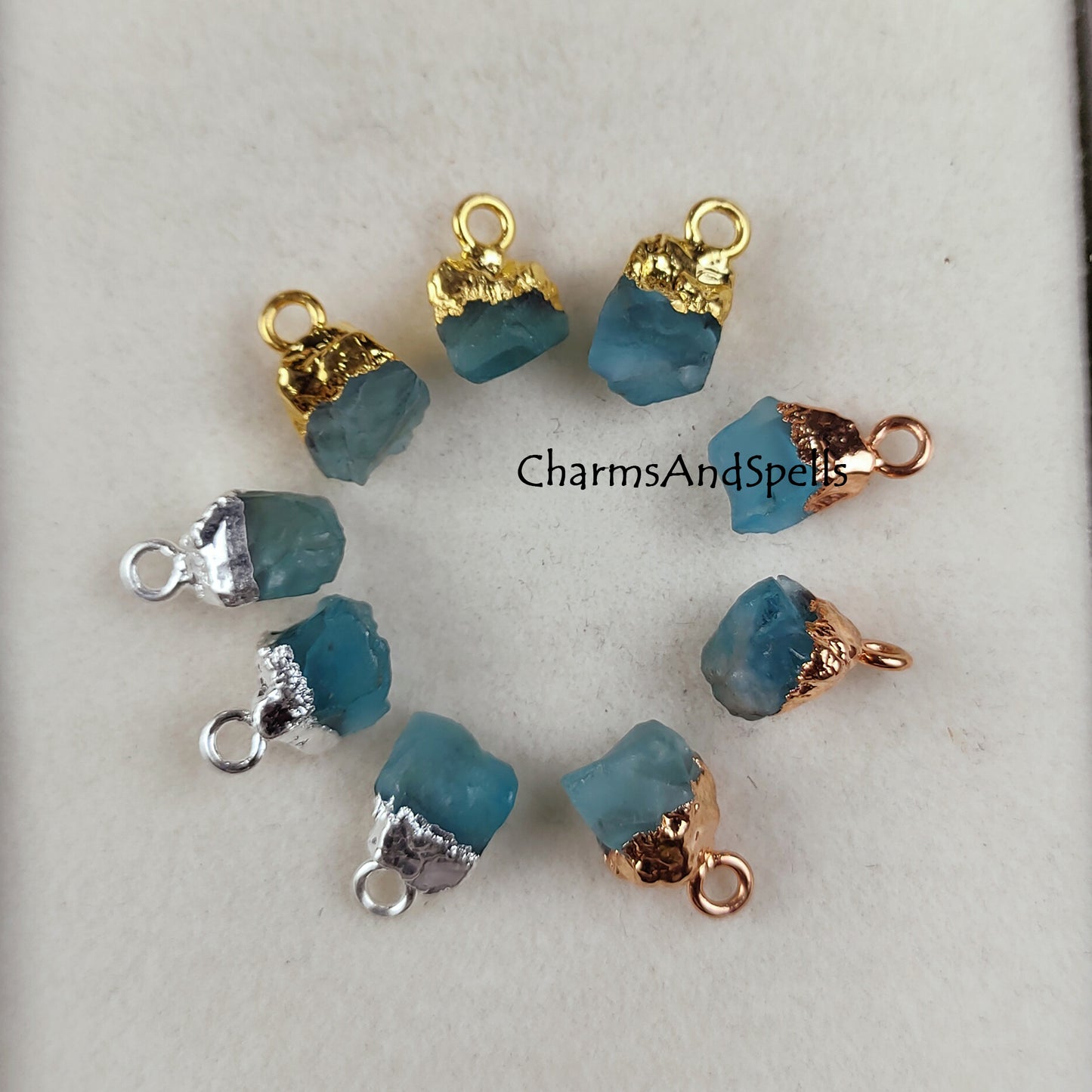 Natural Raw Neon Apatite Gemstone Connector, Electroplated Charms Connector, Rough Apatite Pendant Making Charms, Single Bail Link Connector