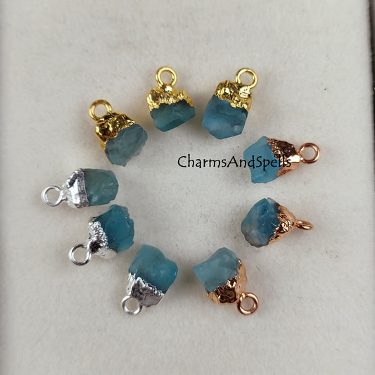 Natural Raw Neon Apatite Gemstone Connector, Electroplated Charms Connector, Rough Apatite Pendant Making Charms, Single Bail Link Connector