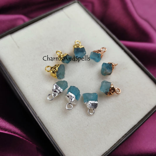 Natural Raw Neon Apatite Gemstone Connector, Electroplated Charms Connector, Rough Apatite Pendant Making Charms, Single Bail Link Connector