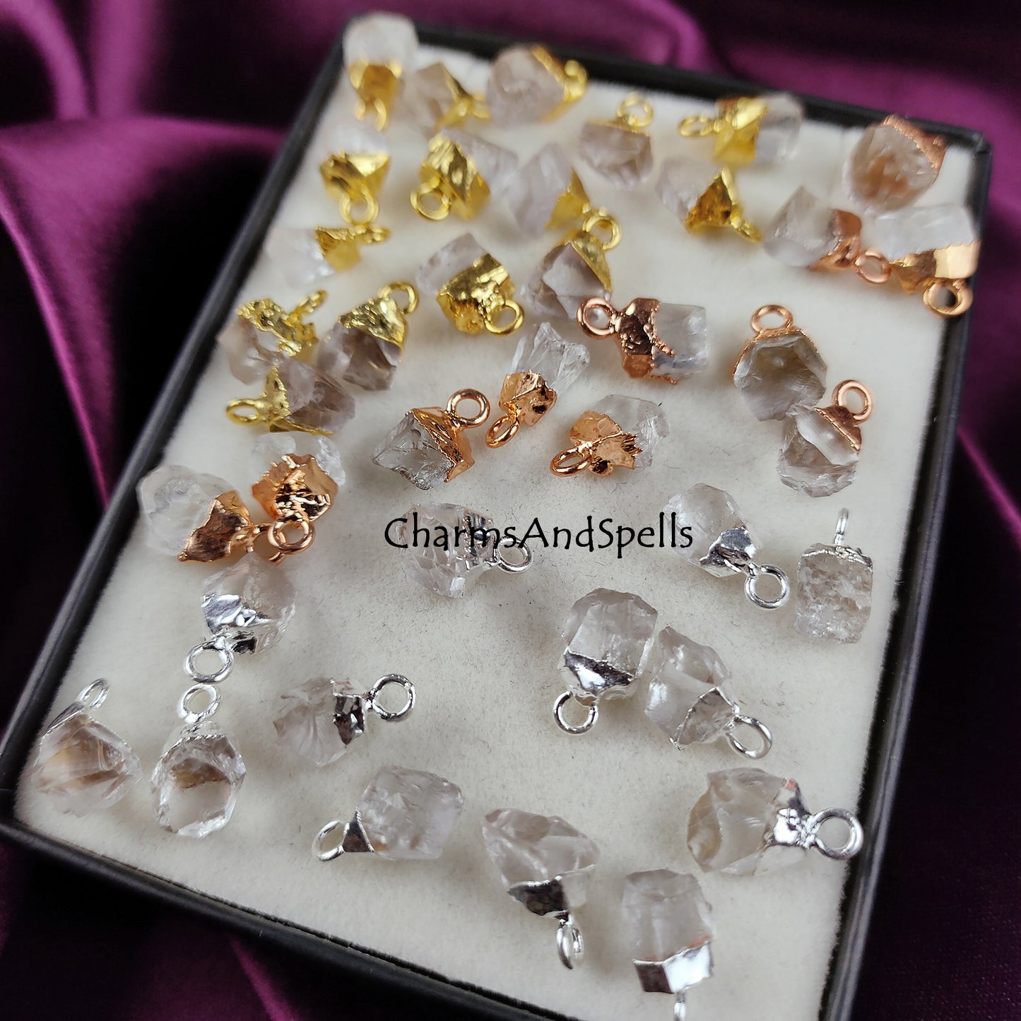 Crystal Quartz Raw Connector Pendants, Rough Electroplated Charms, Crystal Quartz Pendant Connector Jewelry, Crystal Handmade DIY Connectors