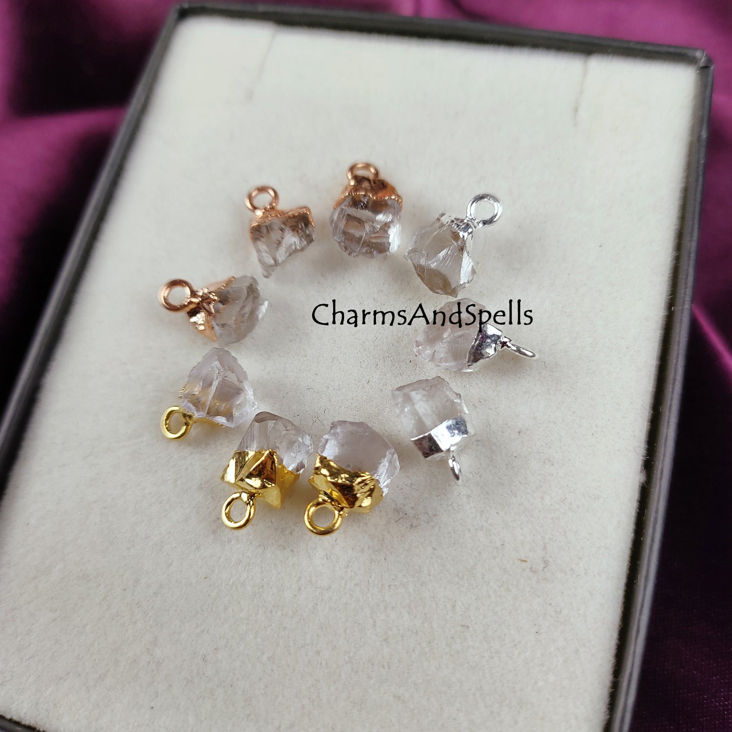 Crystal Quartz Raw Connector Pendants, Rough Electroplated Charms, Crystal Quartz Pendant Connector Jewelry, Crystal Handmade DIY Connectors