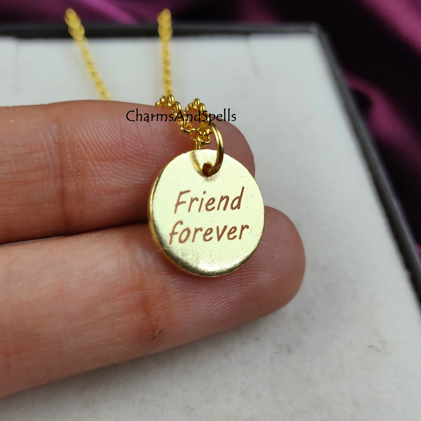 Personalized Engraved Necklace, Engraved Friend Forever Charms, Layering Jewelry, Coin Pendant, Handmade Jewelry, Gift For Friend, Gift