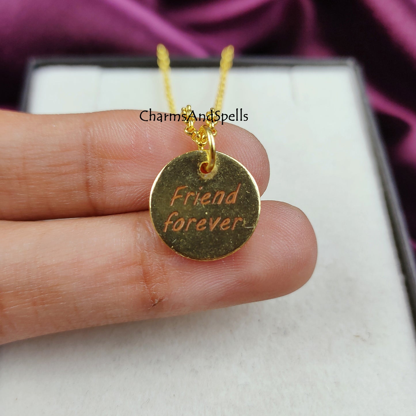 Personalized Engraved Necklace, Engraved Friend Forever Charms, Layering Jewelry, Coin Pendant, Handmade Jewelry, Gift For Friend, Gift