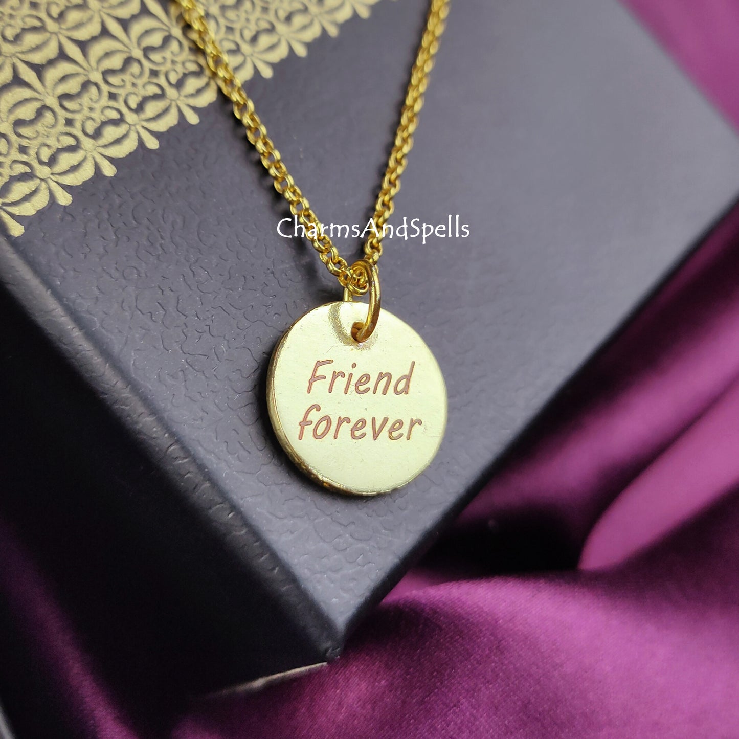 Personalized Engraved Necklace, Engraved Friend Forever Charms, Layering Jewelry, Coin Pendant, Handmade Jewelry, Gift For Friend, Gift