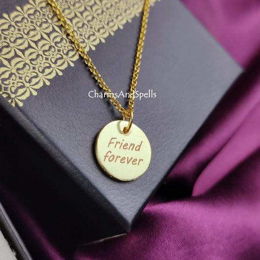 Personalized Engraved Necklace, Engraved Friend Forever Charms, Layering Jewelry, Coin Pendant, Handmade Jewelry, Gift For Friend, Gift