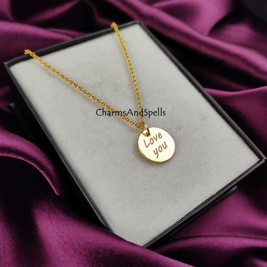 Personalized Jewelry, Engraved Necklace, Handmade Charms, love You Charms Necklace, Gift For Girlfriend, Layering Jewelry, Mother Day Gift