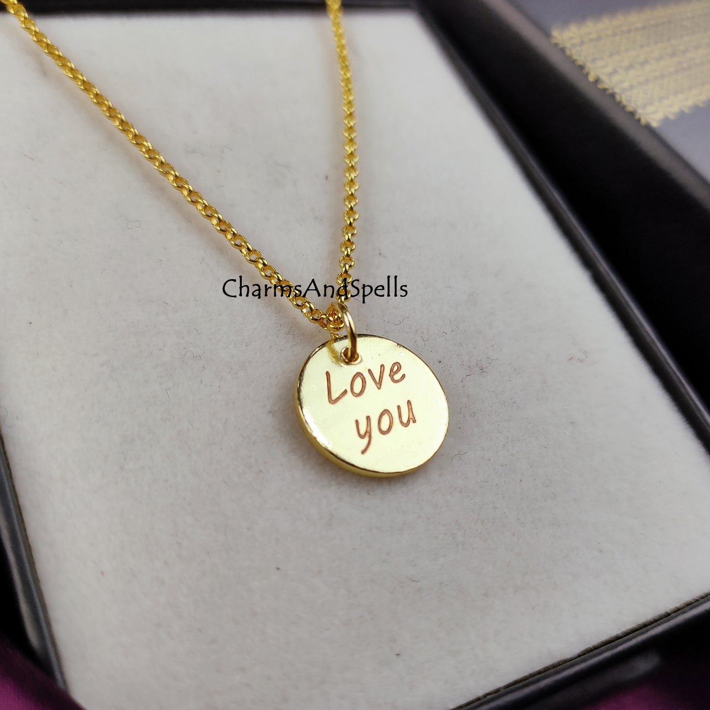 Personalized Jewelry, Engraved Necklace, Handmade Charms, love You Charms Necklace, Gift For Girlfriend, Layering Jewelry, Mother Day Gift