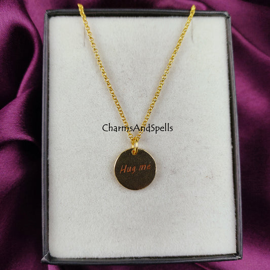 Personalized Engraved Hug Me Necklace, Layering Jewelry, Unique Necklace, Laser Engraved Jewelry, Gift For Wife, Woman Jewelry, Gift