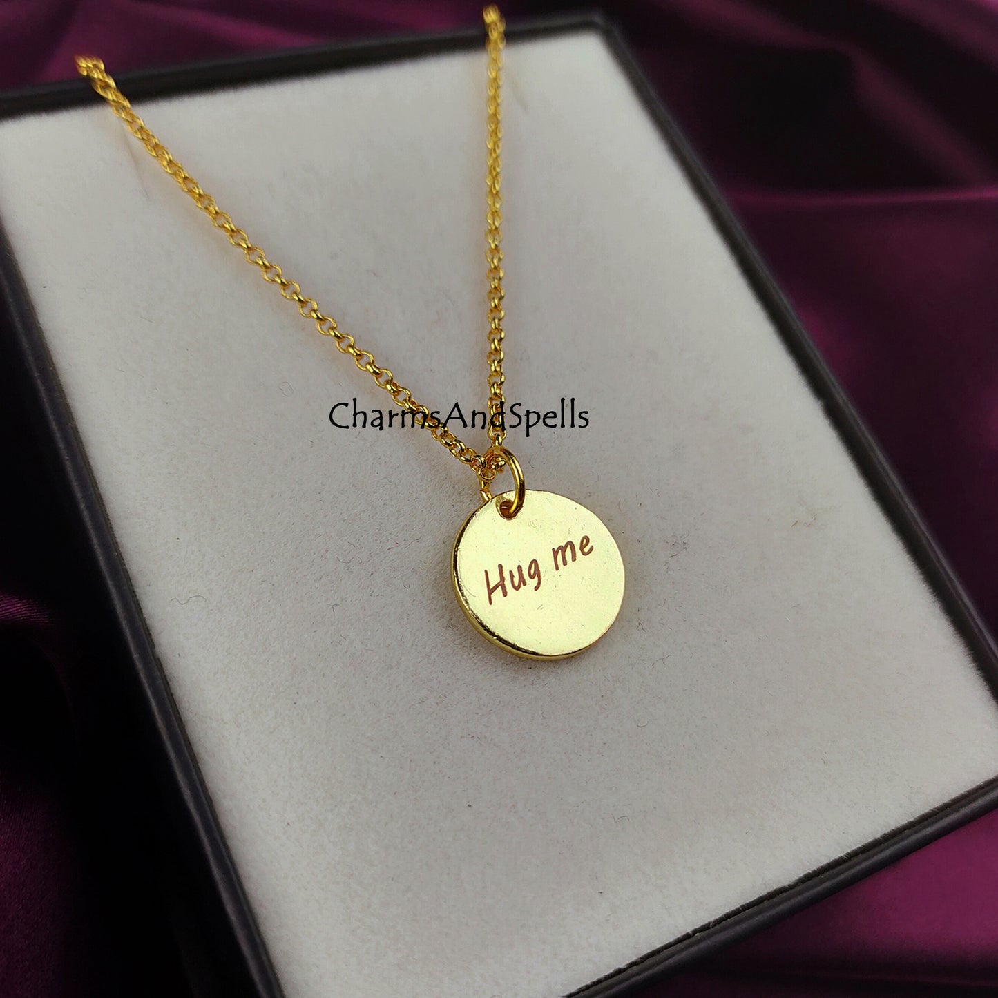 Personalized Engraved Hug Me Necklace, Layering Jewelry, Unique Necklace, Laser Engraved Jewelry, Gift For Wife, Woman Jewelry, Gift