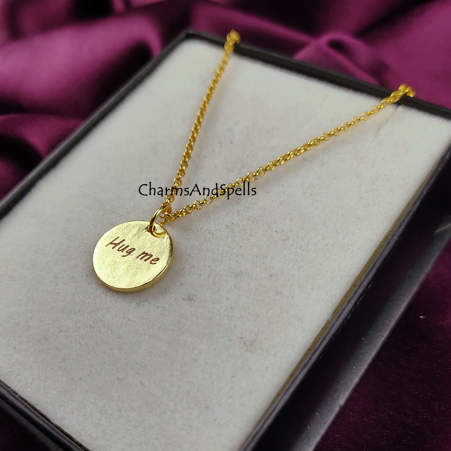 Personalized Engraved Hug Me Necklace, Layering Jewelry, Unique Necklace, Laser Engraved Jewelry, Gift For Wife, Woman Jewelry, Gift