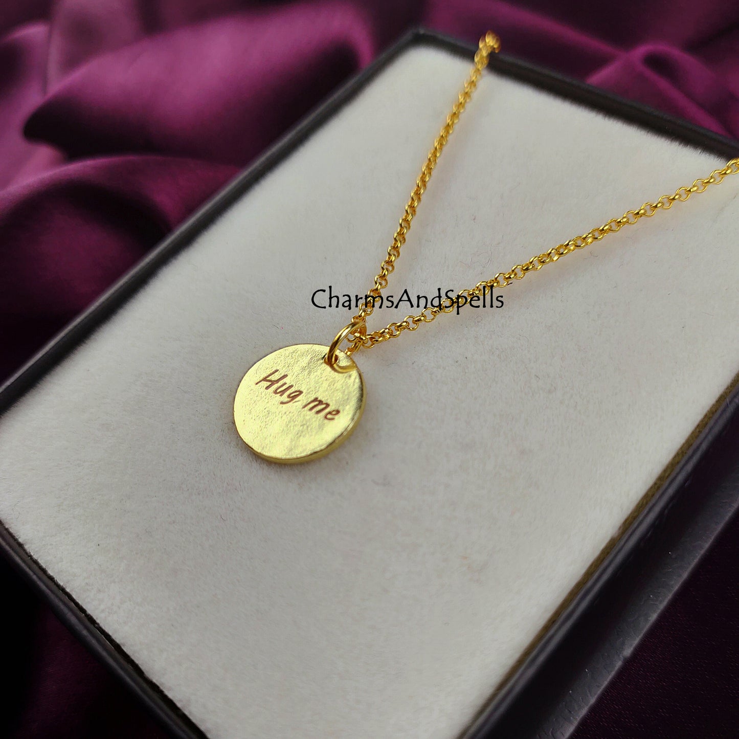 Personalized Engraved Hug Me Necklace, Layering Jewelry, Unique Necklace, Laser Engraved Jewelry, Gift For Wife, Woman Jewelry, Gift