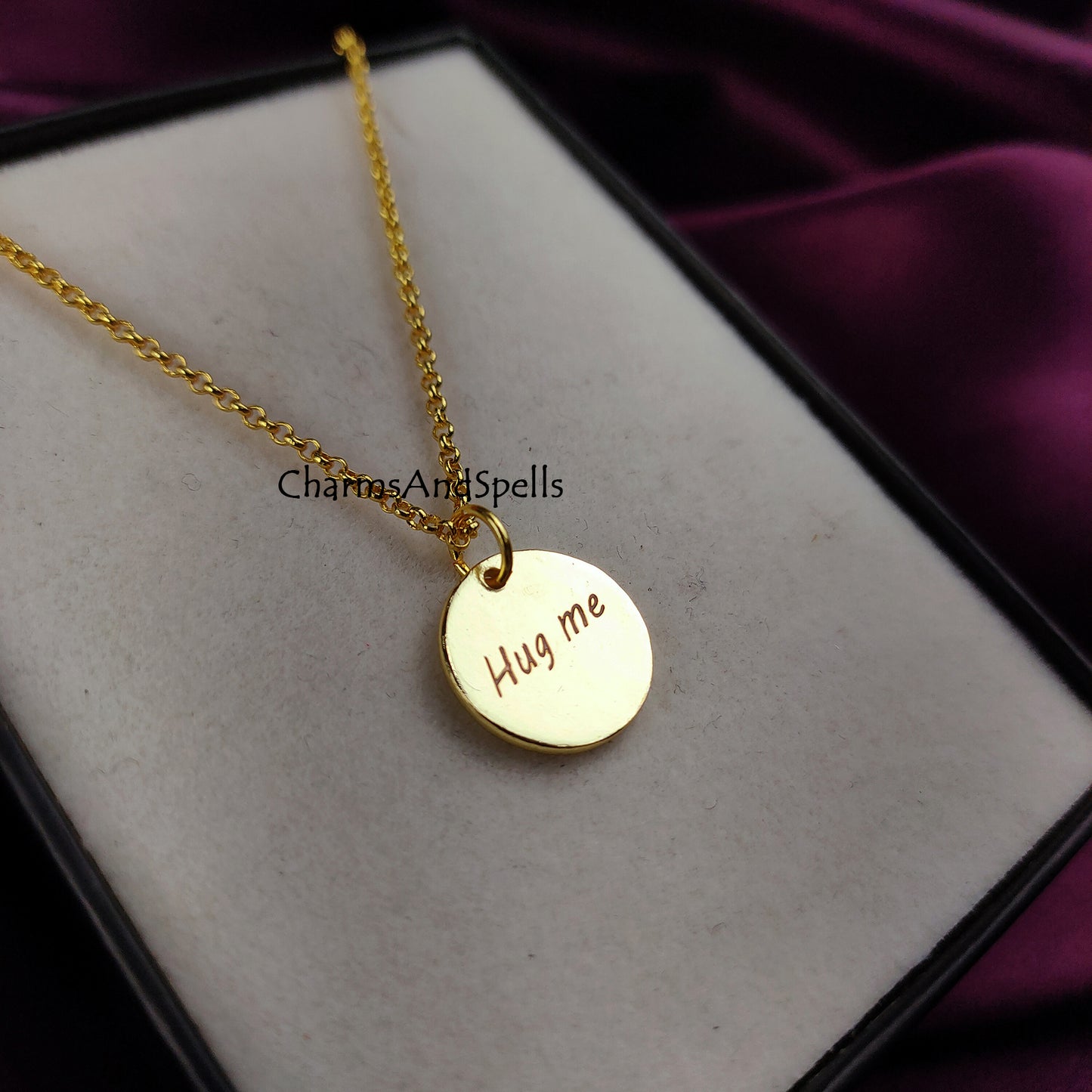 Personalized Engraved Hug Me Necklace, Layering Jewelry, Unique Necklace, Laser Engraved Jewelry, Gift For Wife, Woman Jewelry, Gift