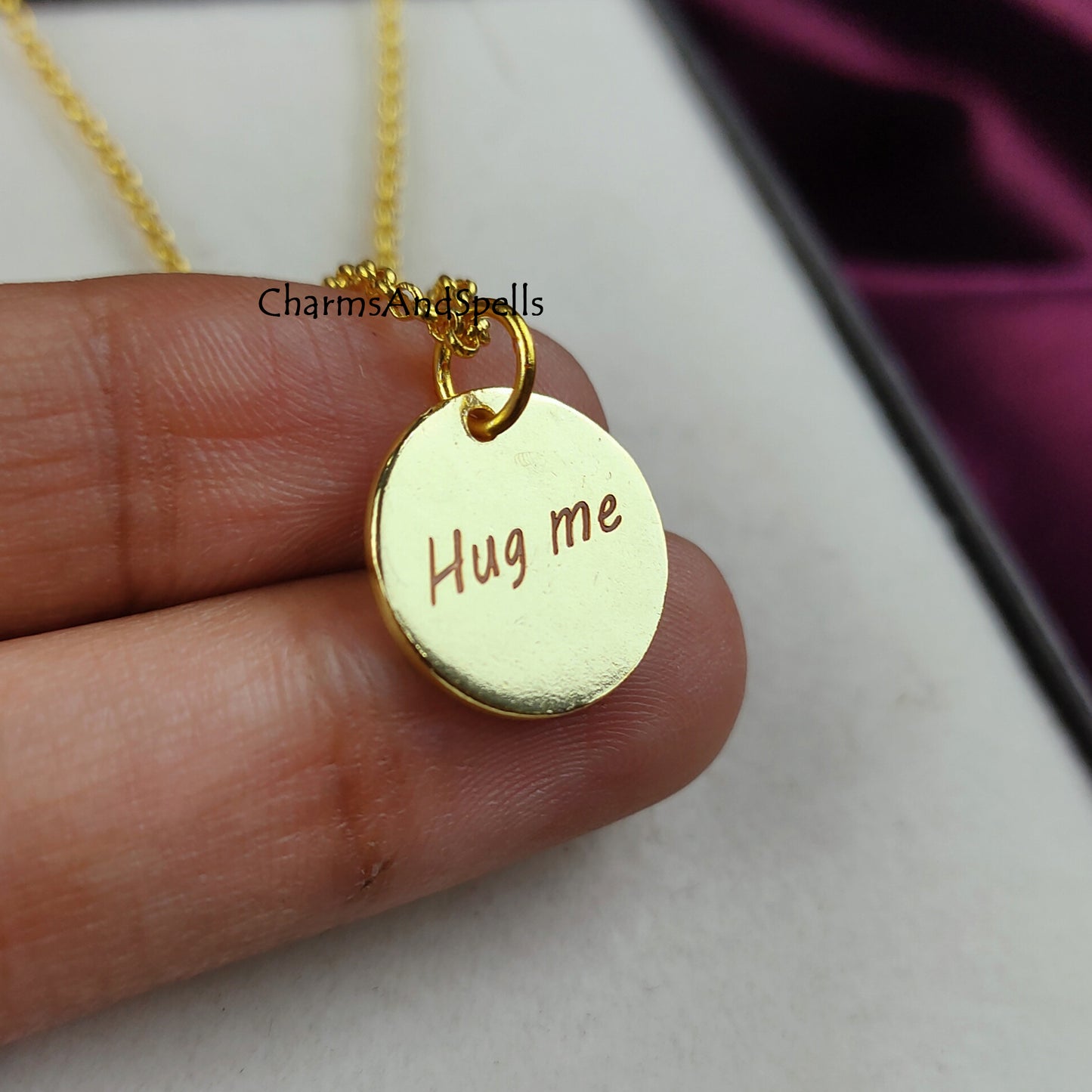 Personalized Engraved Hug Me Necklace, Layering Jewelry, Unique Necklace, Laser Engraved Jewelry, Gift For Wife, Woman Jewelry, Gift