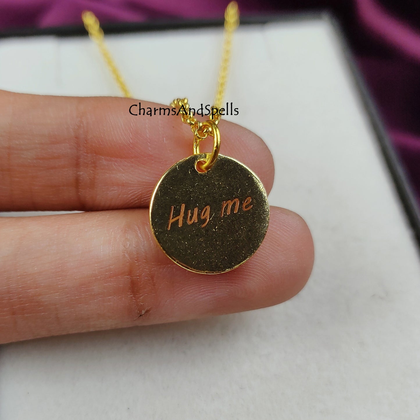 Personalized Engraved Hug Me Necklace, Layering Jewelry, Unique Necklace, Laser Engraved Jewelry, Gift For Wife, Woman Jewelry, Gift